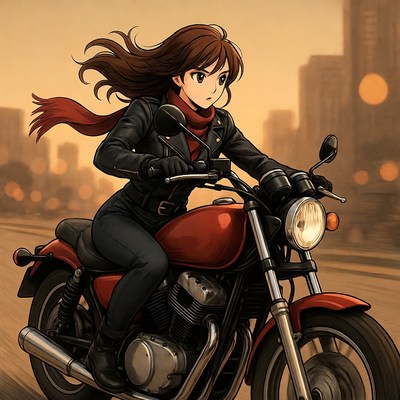 Riding through city streets at sunset