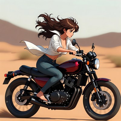 Riding a motorcycle in the desert