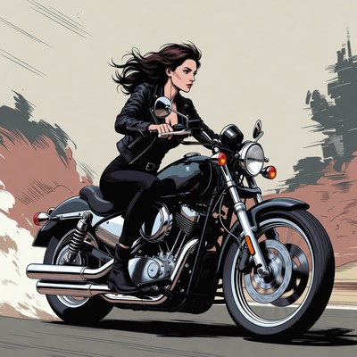 Woman riding motorcycle on open road