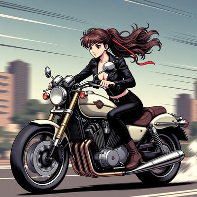 Young woman riding motorcycle in city