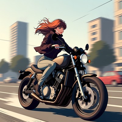 Woman riding motorcycle in city