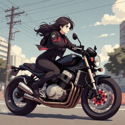 Woman riding motorcycle in city