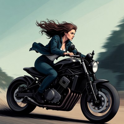 Riding fast on a black motorcycle