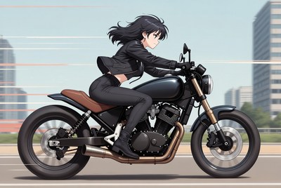 Biker rides through city streets