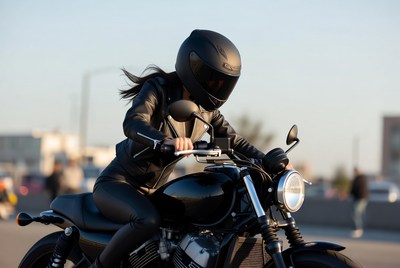 Biker riding on open road