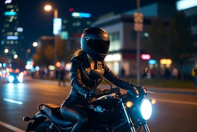 Night ride on a motorcycle