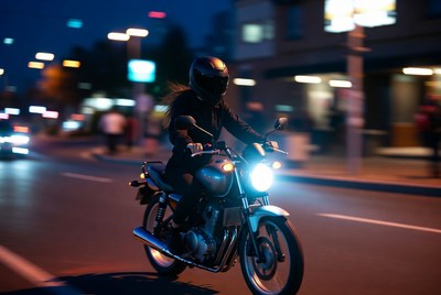 Night ride on a motorcycle