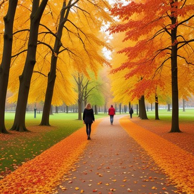 Autumn walk in a colorful park
