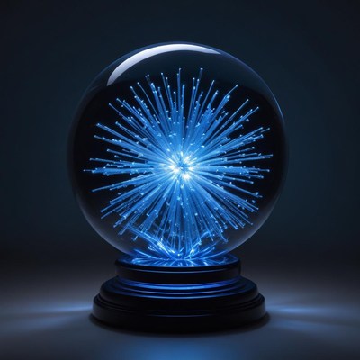 Crystal sphere with glowing particles displayed