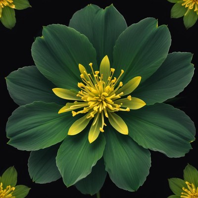Green flower with yellow center and petals