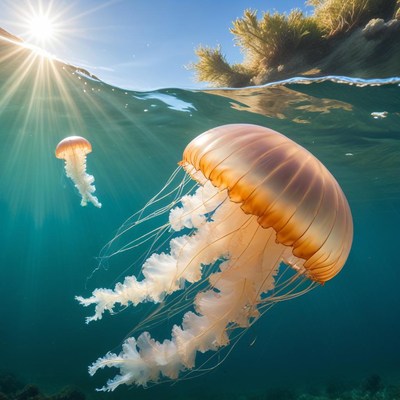 Jellies drifting in clear water