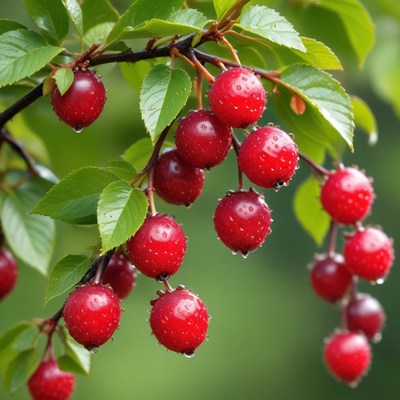 Fresh cherries on a rainy day