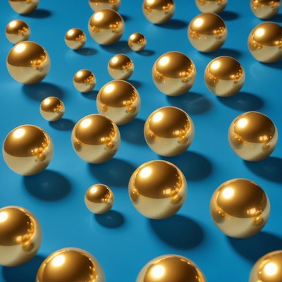 Golden spheres on blue surface