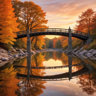 Beautiful autumn bridge reflection