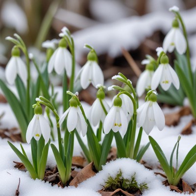 Snowdrops blooming in winter