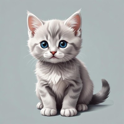 Cute fluffy gray kitten sitting