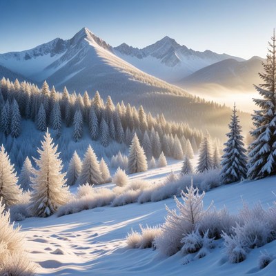 Winter landscape with snow-covered mountains