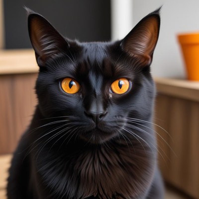 Shiny black cat with orange eyes
