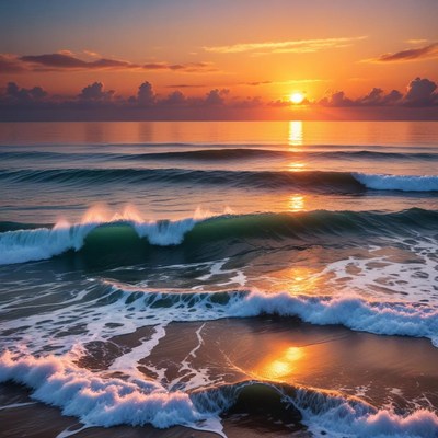 Sunset over calm ocean waves