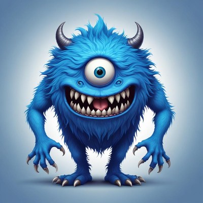 Colorful furry monster with a grin