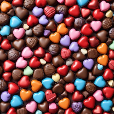 Colorful heart-shaped chocolates display