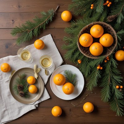 Fresh oranges and festive greenery arrangement