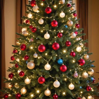 Brightly decorated christmas tree scene