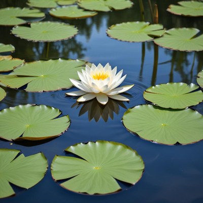 Beautiful lily bloom in tranquil pond