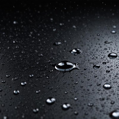 Water droplets on dark surface