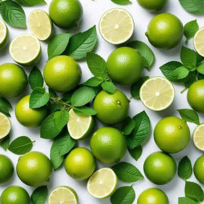 Fresh limes and mint leaves arrangement