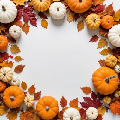Autumn pumpkins and leaves arrangement