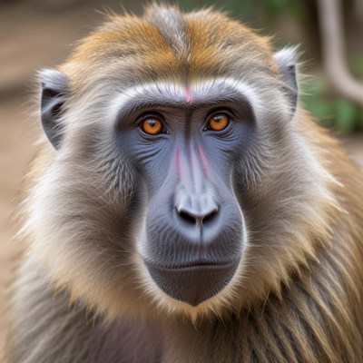 Baboons displaying intense gaze at sunset