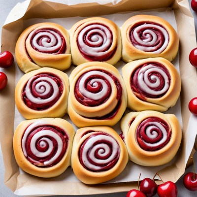 Freshly baked cherry cinnamon rolls
