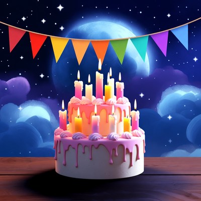 Birthday cake under starry night