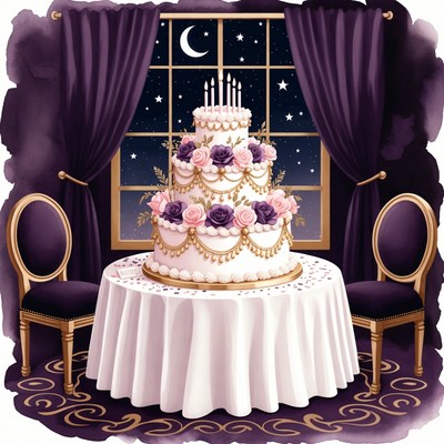Elegant wedding cake at night
