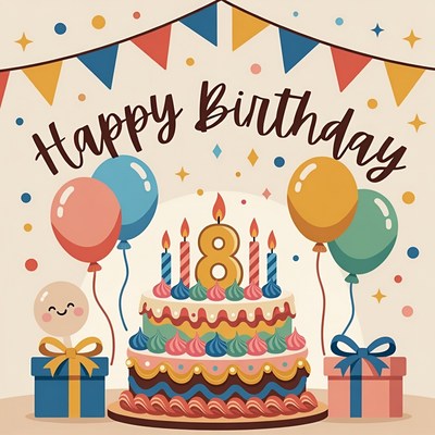 Colorful birthday celebration with cake