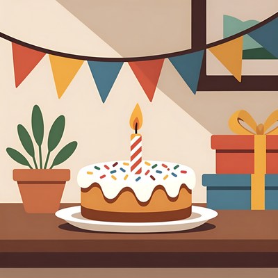 Birthday celebration with cake and decorations