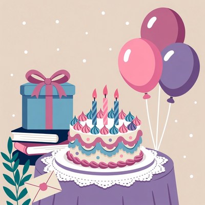 Birthday celebration with cake and gifts