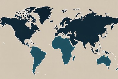 World map illustrated in dark tones