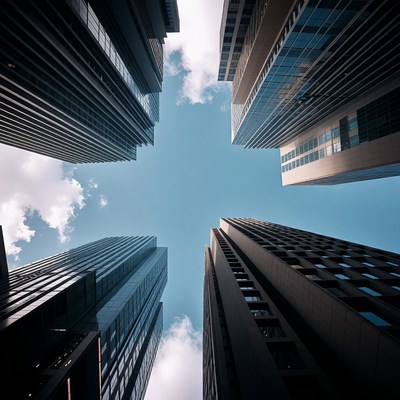Sky view of urban skyscrapers