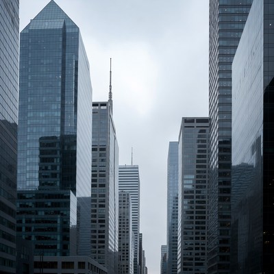Modern skyscrapers in cloudy city