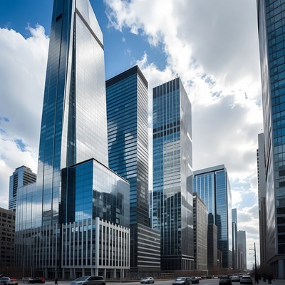 Modern skyline under a cloudy sky
