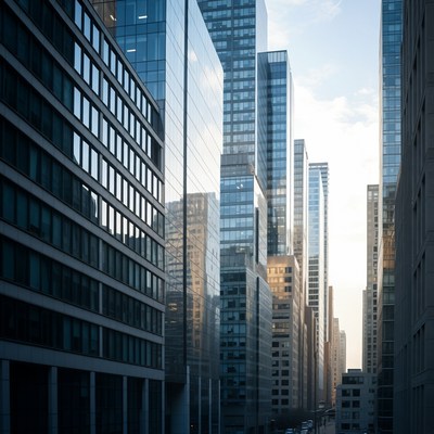 City skyline at dusk