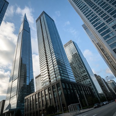 Modern skyscrapers rise in urban skyline