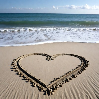 Heart drawn in sand on beach