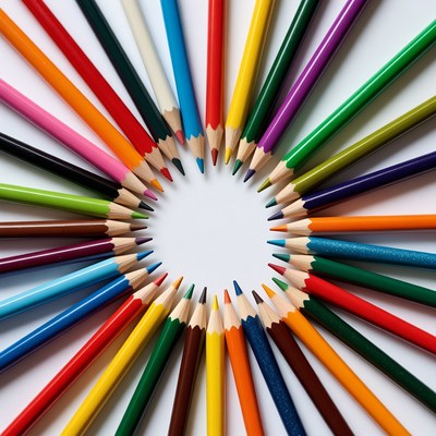 Colorful pencils arranged in circle