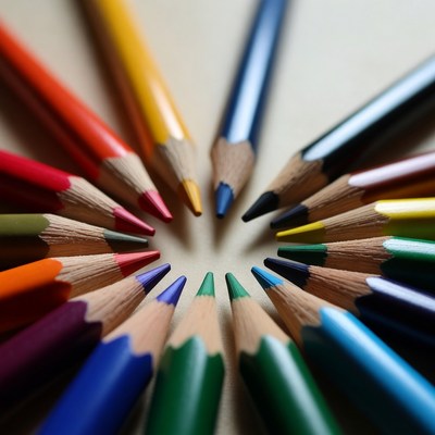 Colorful pencils arranged in a circle