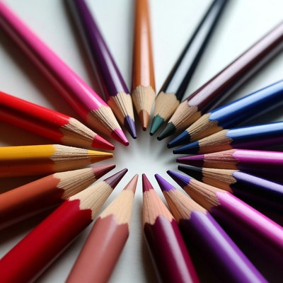 Colored pencils arranged in a circle