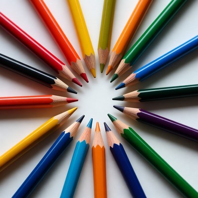 Colorful pencils arranged in circle
