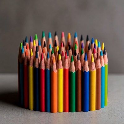 Colorful pencils arranged in circle